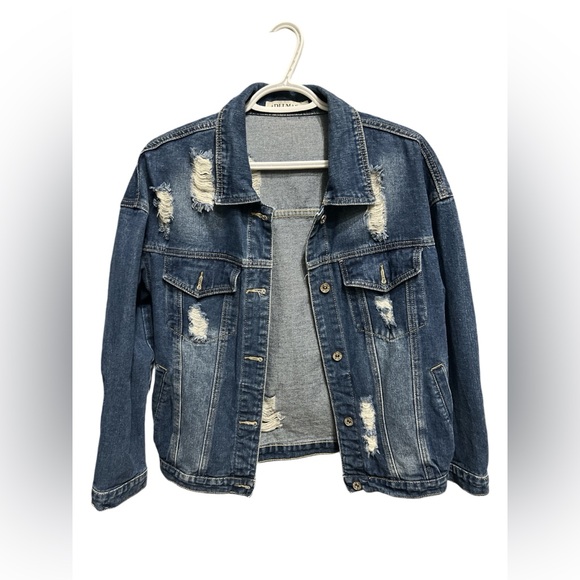 53- ADLLMAS Distressed Denim Jacket - Picture 1 of 2